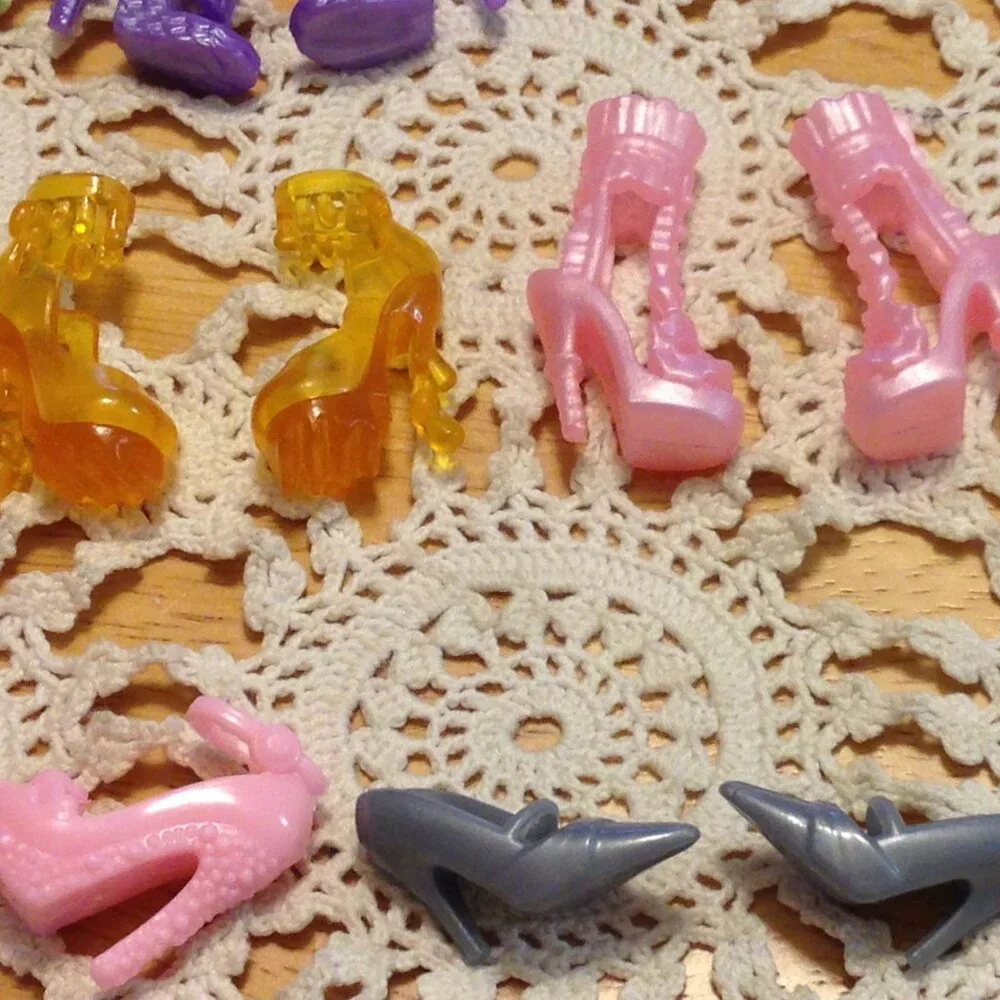 Bundle of 10 doll shoe pairs for Barbie or similar dolls
